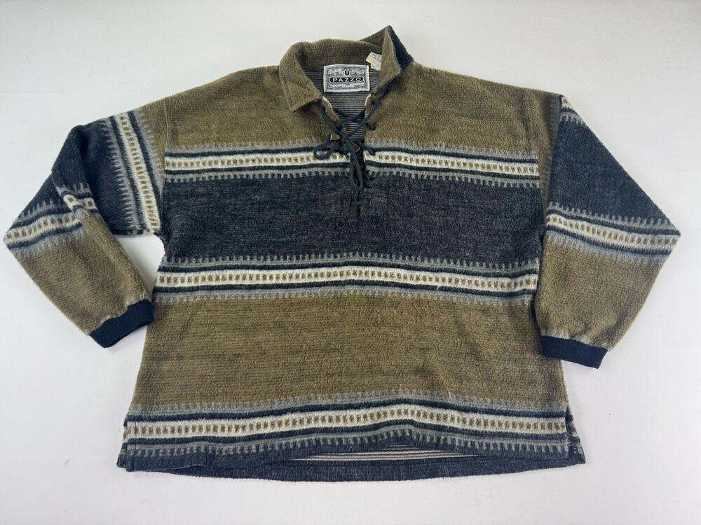 Pazzo Baja Hoodie Pullover Sweater Jacket L Brown Blue Striped